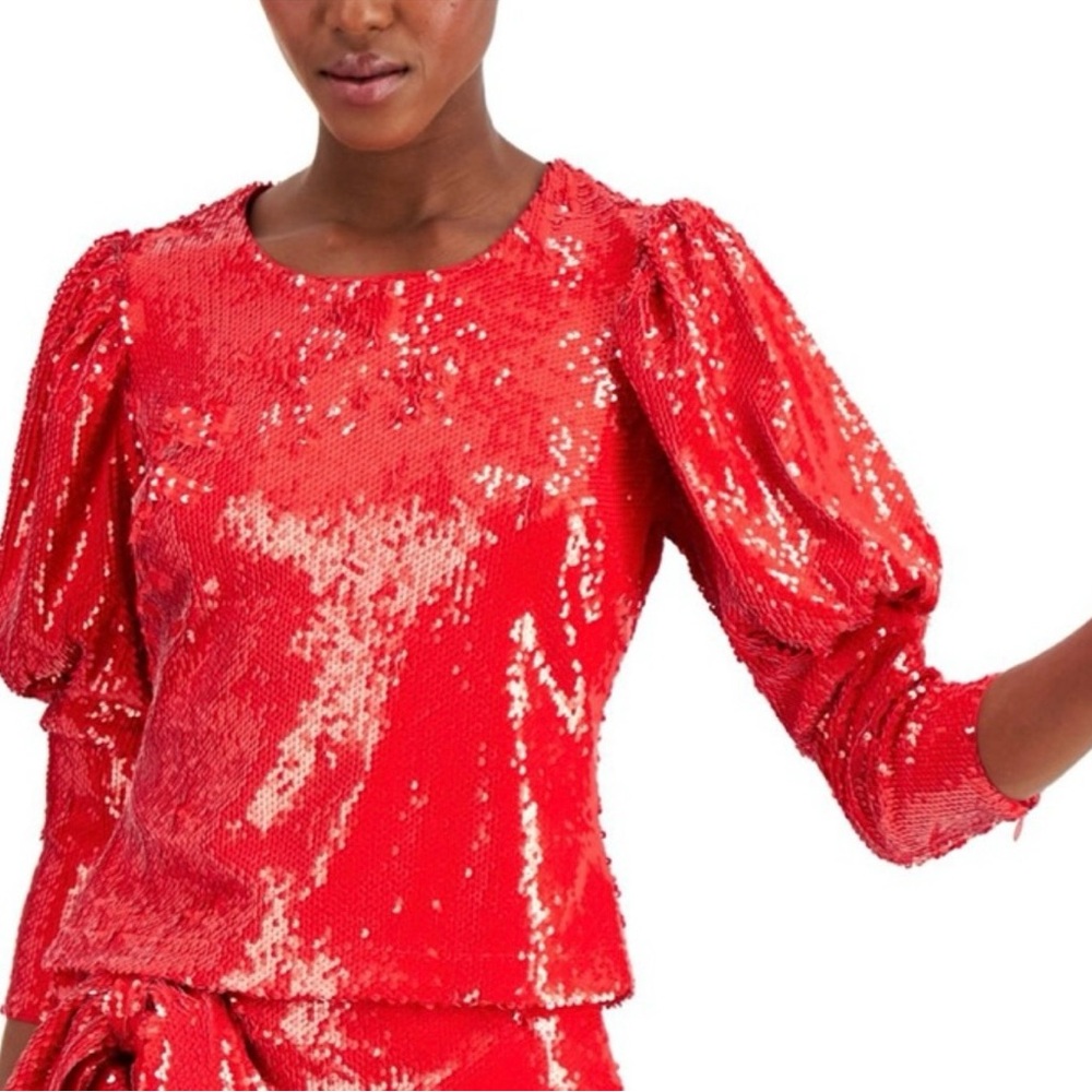 I.N.C Red Sequin Puffy long sleeve top